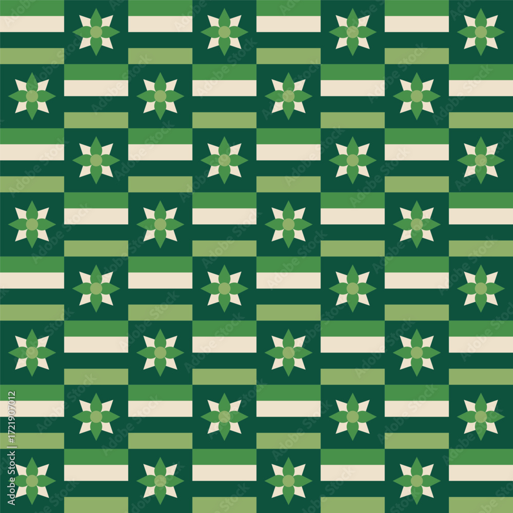 Poster geometric seamless pattern with green flower and rectangle shape background