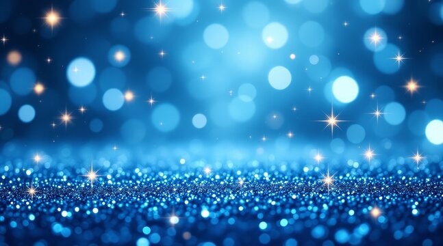 Abstract blue background with sparkling lights. Blue background with snowflakes and blue bokeh background - Powered by Adobe
