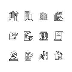 Real Estate minimal thin line web icon set. Included the icons as realty, property, mortgage, home loan and more. Outline icons collection. Simple vector illustration