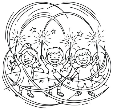 kids celebrating with sparklers clip art preview