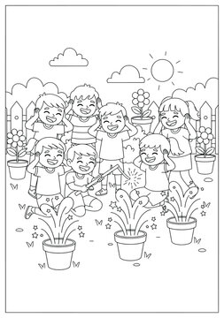 kids watching fireworks coloring page clip art preview
