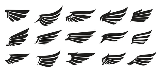 Eagle wing icons angel wing tattoo silhouettes vector