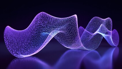 A dynamic, flowing,  violet-and-blue  mesh structure with a  reflective surface creates a captivating visual.