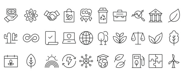 ESG flat line icon set. Outline icon collection related to ecology, environment social governance, risk management, sustainable developmen