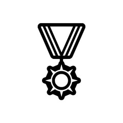 Isolated black and white illustration of a medal with a triangular ribbon and star shaped emblem