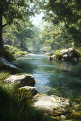 The Soothing Symphony of Nture: Exploring the Tranqul Beauty and Serene Ambiane of a Gentle River Flow i a Picturesque Landscape