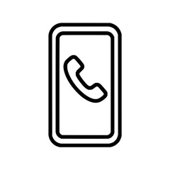 Phone icon inside a rectangular frame with rounded corners and a handset symbol inside the frame