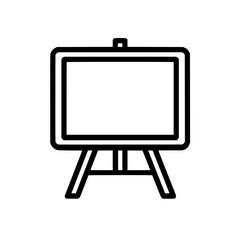 Illustration of a blank canvas on a wooden easel stand with a simple black outline design style art