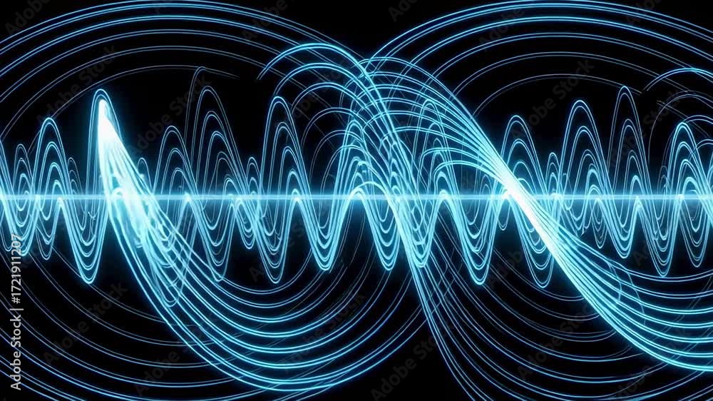 Poster blue neon light wave abstract background animation for science technology presentation and design