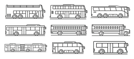 city transport travel and school bus line icons vector © Smart