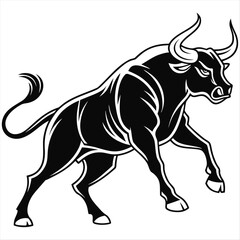 A-line-depicting-a-bull-trying-to-attack-silhouette vector on a white background