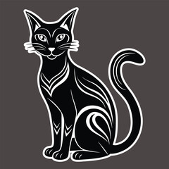 Cat with decorative patterns sitting a dark gray animal sticker