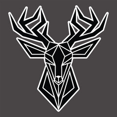 Geometric deer head with antlers gray abstract