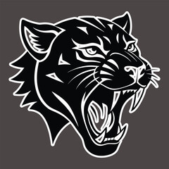 Panther head roaring with sharp teeth outline sticker