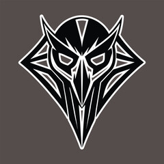 Owl mask emblem with sharp geometric design logo symbol