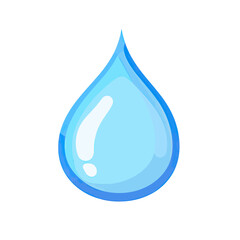 Detailed glossy blue water droplet icon with smooth gradient and reflective highlights in a flat minimal vector style isolated on white background for environmental and liquid concepts