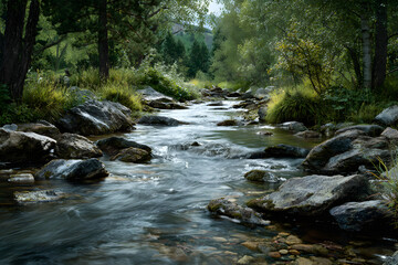 The Soothing Symphony of Nture: Exploring the Tranqul Beauty and Serene Ambiane of a Gentle River Flow i a Picturesque Landscape