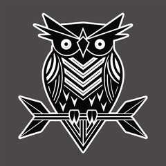 Stylized owl perched a branch graphic bird sticker