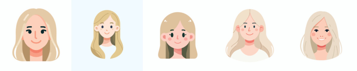 Vector Avatar of a woman's face with long blonde hair, pale skin, cheerful expression