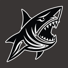 Tribal shark with open mouth sharp teeth dark outline sticker