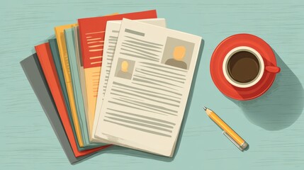 Recruitment process hiring interviews at office desk with resumes hr notes and coffee for effective talent selection