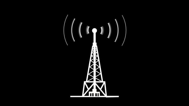 Signal Tower: A symbol of communication with a simplified illustration of a broadcasting tower, emitting radiant signals, with clear lines of modern design