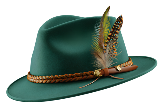 green german hat with feather isolated on transparent background