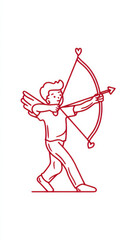 Young angel with wings aiming a heart-tipped arrow while standing against a plain background