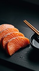 Fresh Salmon Slices Ready for Sashimi With Chopsticks