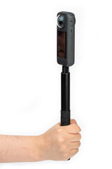 Hand hold camera on selfie stick
