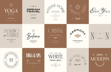 Minimal logo design collection. Logotypes for beauty, cosmetic brand, wedding agency, yoga studio, flower boutique, clothing stores brand identity.