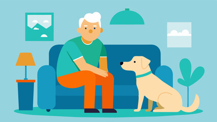 A therapy dog visiting the shared living space providing comfort companionship and mental stimulation for the elderly residents.. Vector illustration