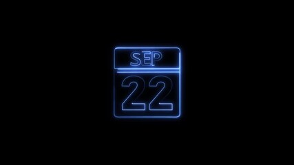 Glowing neon 22 september icon isolated on black background.