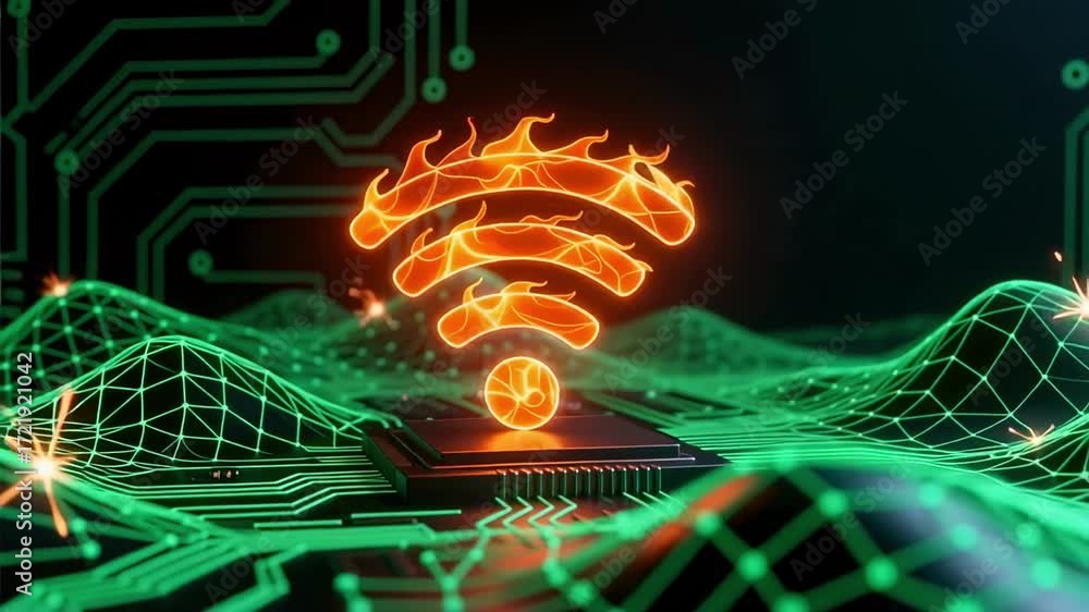 Poster hotspot wifi connection internet network technology wireless signal communication concept speed fire