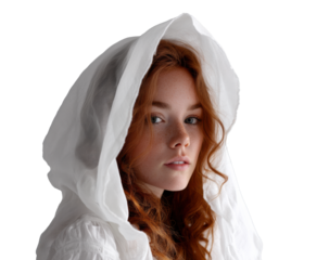 Halloween Girl in Ghost Costume with Red Hair on Transparent Background