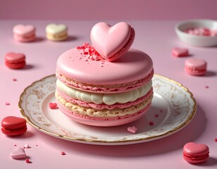Pink macarons, heart shaped, stacked