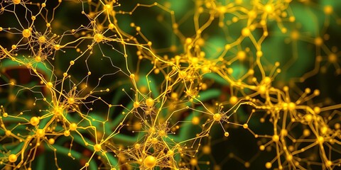 Intricate golden & green neural network, abstract design,  intricate,  texture