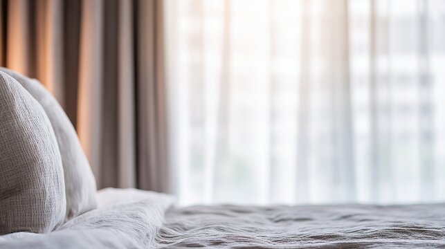 High-quality realistic bedroom render with detailed textures and soft lighting, minimalist neutral design