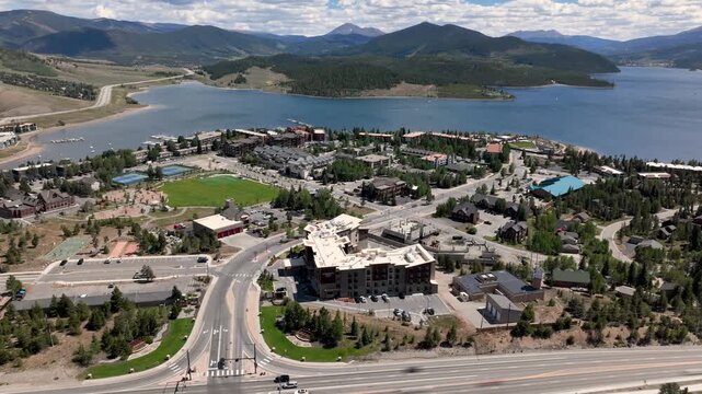 DJI Mavic 3 Cine aerial hyperlapse of busy intersection and Lake Dillon in the background_2