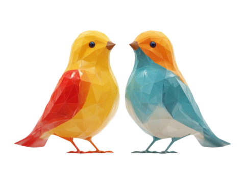 Colorful Geometric Birds Isolated on Transparent Background