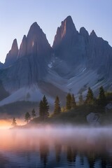 mountain lake in the morning