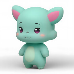Adorable blue animal cartoon character with pink inner ears, standing on white studio background, concept of childhood and cuteness