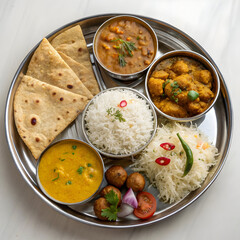 indian thali with chapati curry dal rice and s