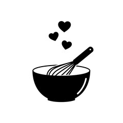 Mixing Bowl with Whisk and Hearts Icon for Cooking and Baking Love Design