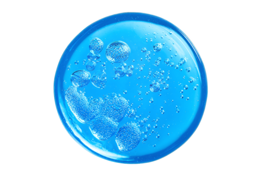 Abstract Blue Transparent Gel with Air Bubbles in a Circle, isolated on white transparent background