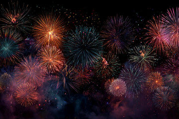 Fototapeta premium Vibrant fireworks display exploding in the night sky colorful bursts of light and sparks celebrating a festive occasion