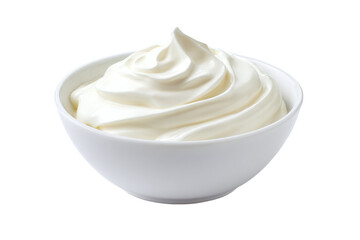 Swirl of Whipped Cream in White Ceramic Bowl Isolated on White Transparent Background