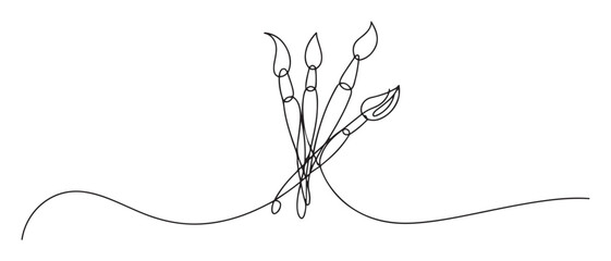 Paint brushes continuous one line drawing. one line Icon drawing with white background