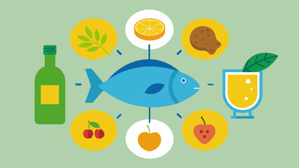 A Mediterraneanstyle diet rich in olive oil nuts and fish shown to improve memory and protect against agerelated cognitive decline.. Vector illustration