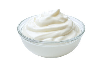 Creamy Yogurt or Sour Cream in Glass Bowl isolated on white transparent background